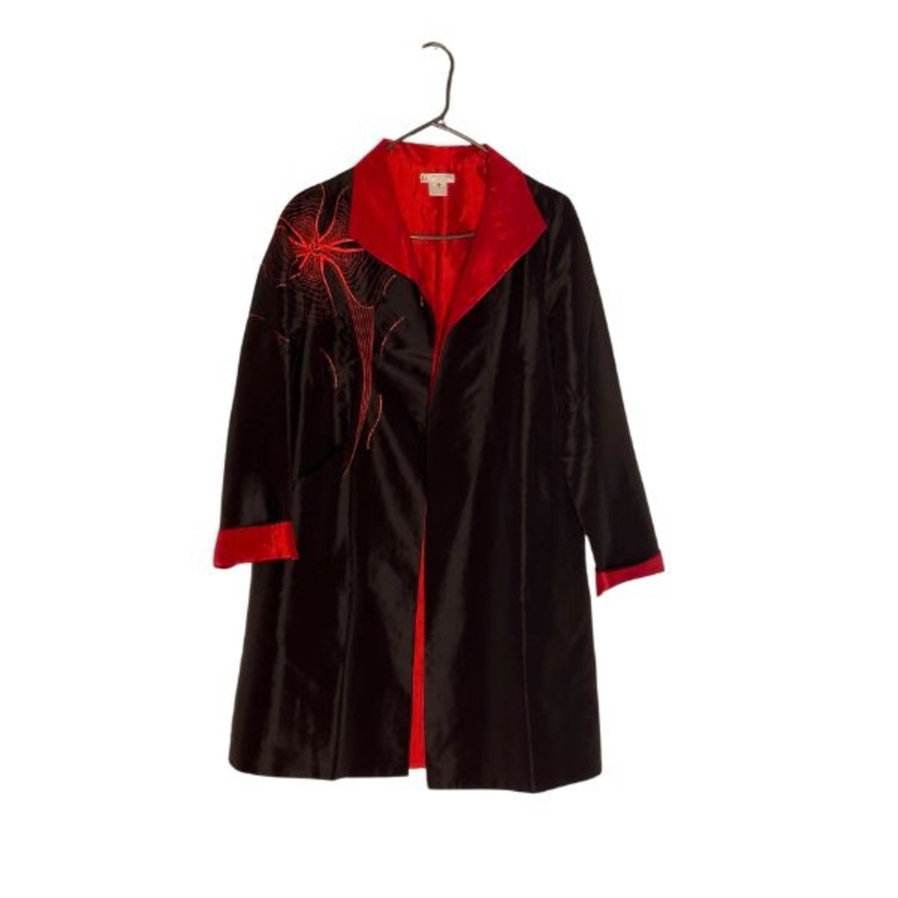 Vintage Grace Chuang New York Black and Red Coat with Floral Web Design